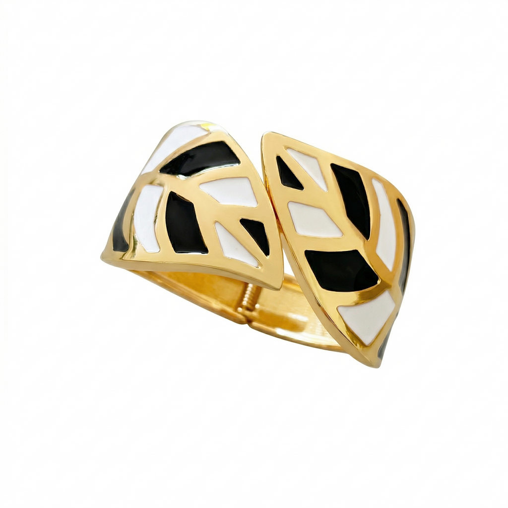 Monochrome Enamel Leaf Bypass Bangle
