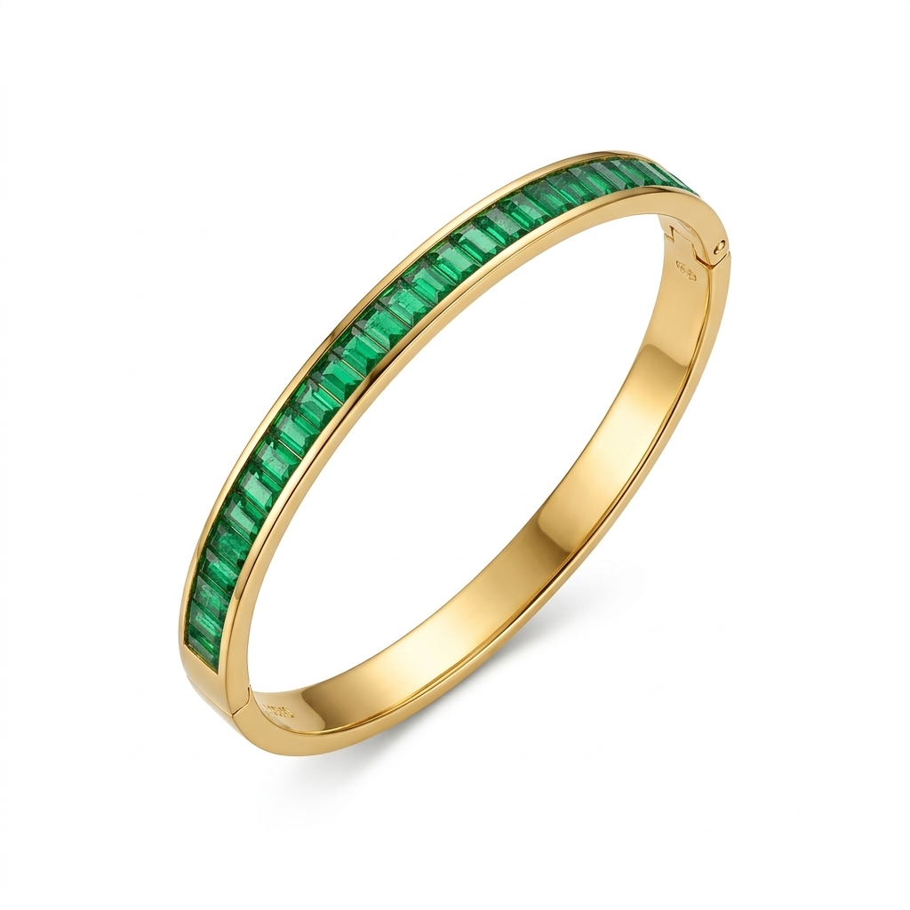 Emerald-Hued Baguette Channel Bangle