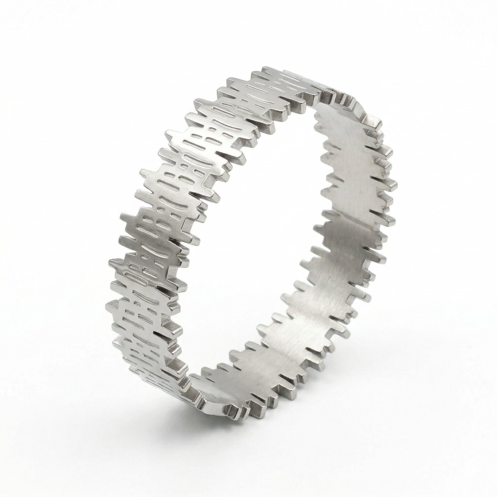 Architectural Stepped Band Bangle – Silver