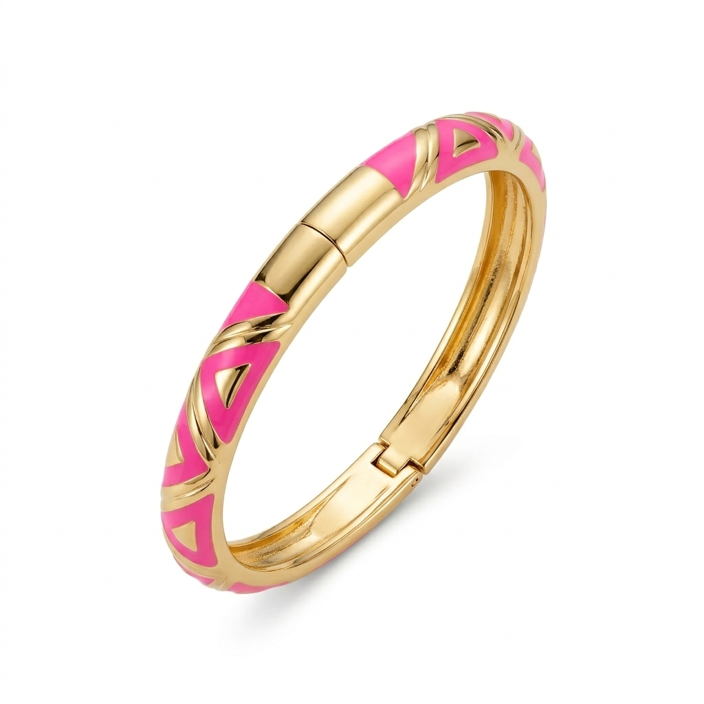 Geometric Neon Pink Enamel Bangle