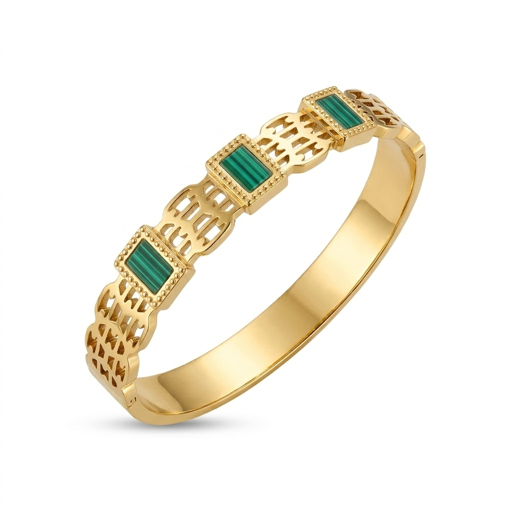 Vintage Malachite Filigree Bangle – Gold