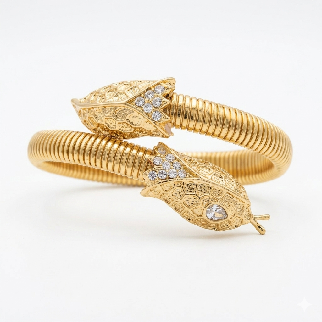 Crystal-Embellished Serpent Bypass Bangle