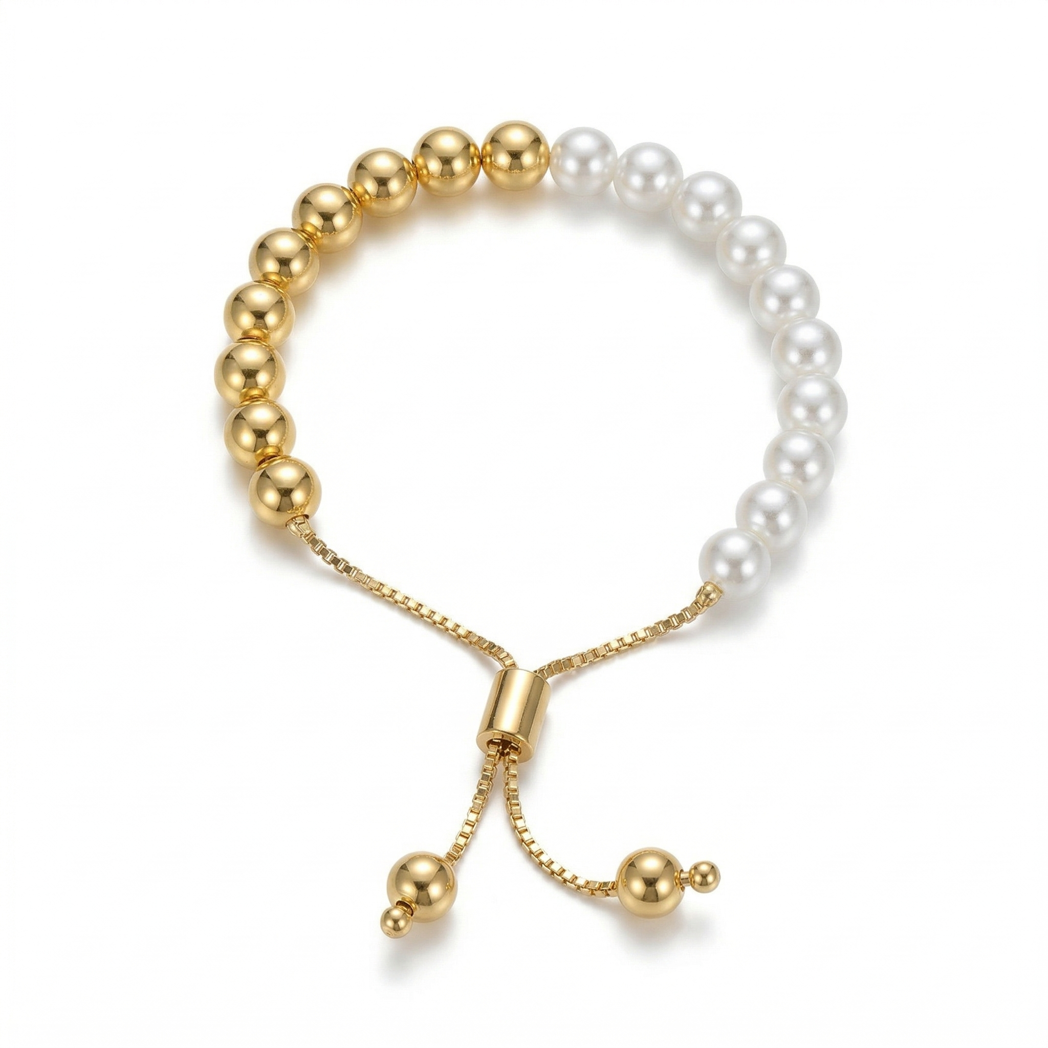 Split Pearl & Gold Bead Slider Bracelet
