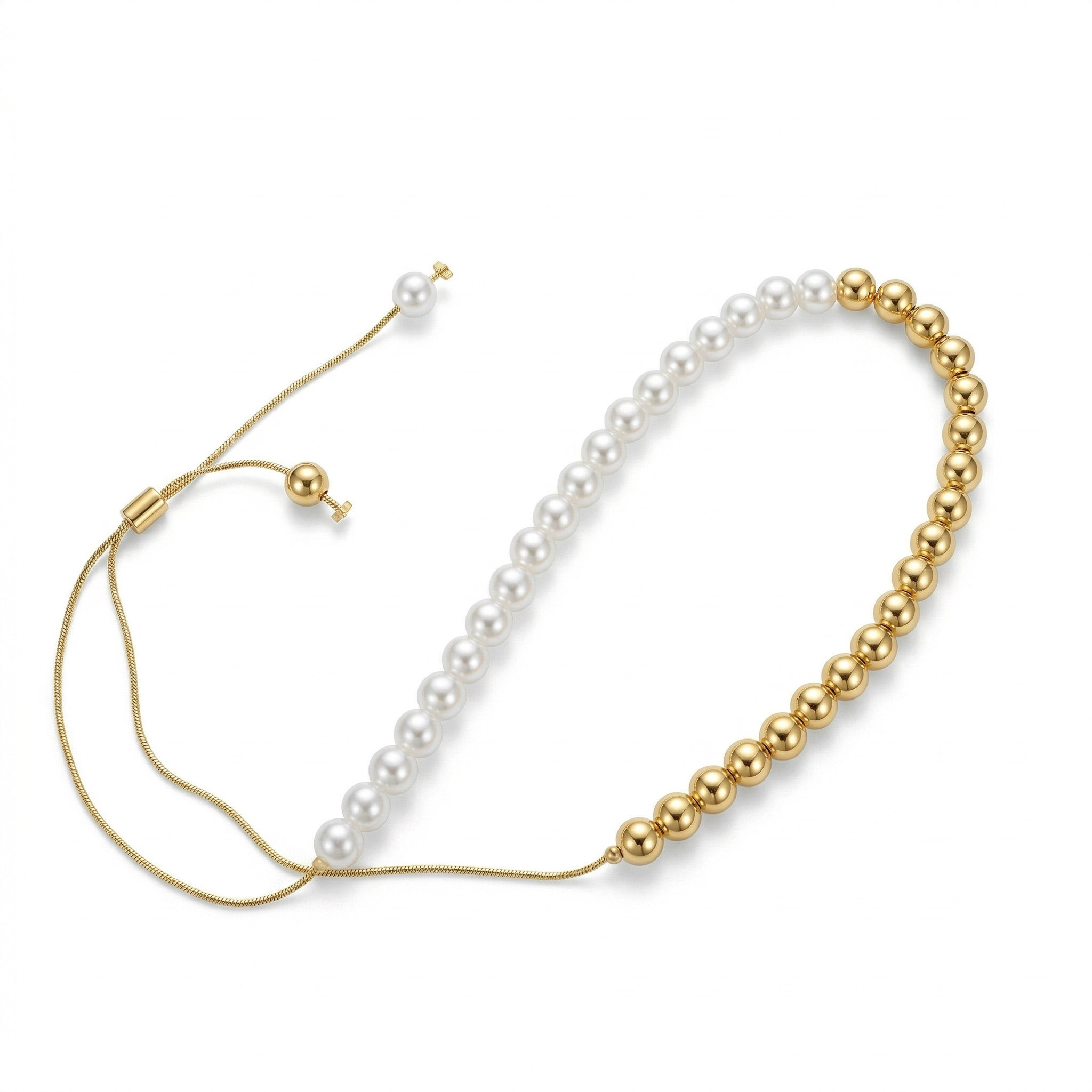 Split Pearl & Gold Bead Slider Necklace
