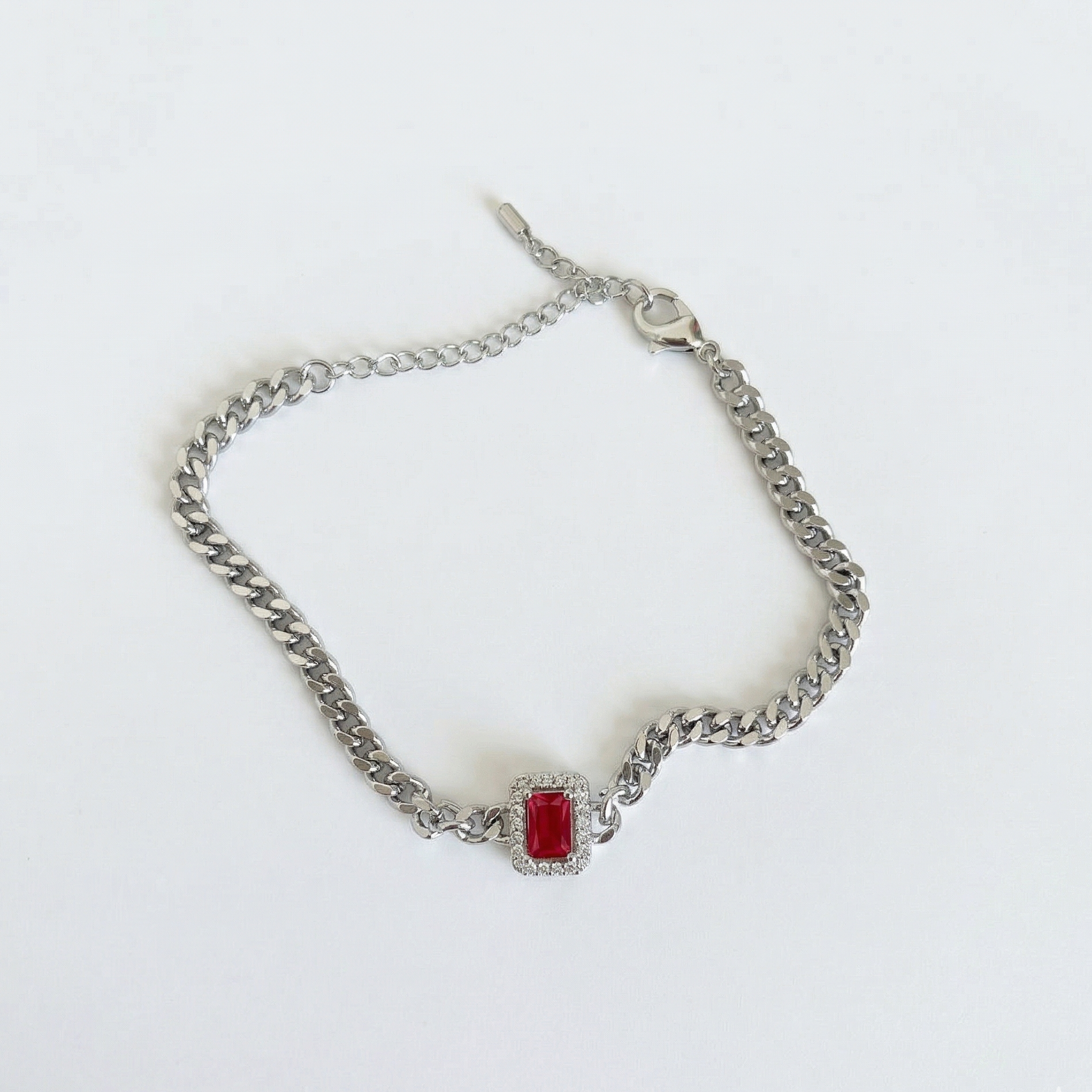 Ruby Halo Curb Chain Bracelet – Silver