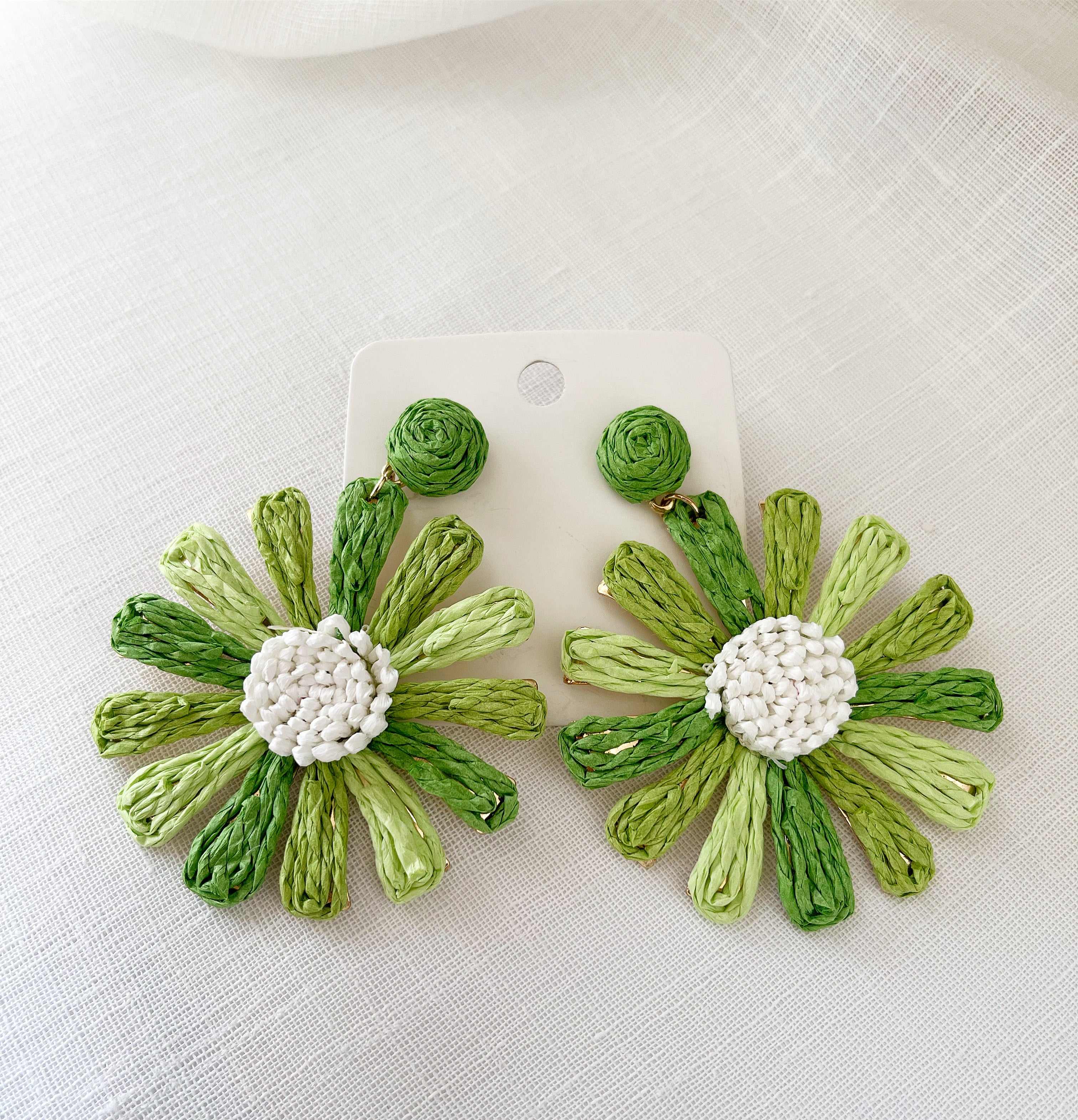 Green Daisy Earrings
