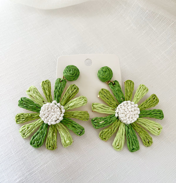 Green Daisy Earrings