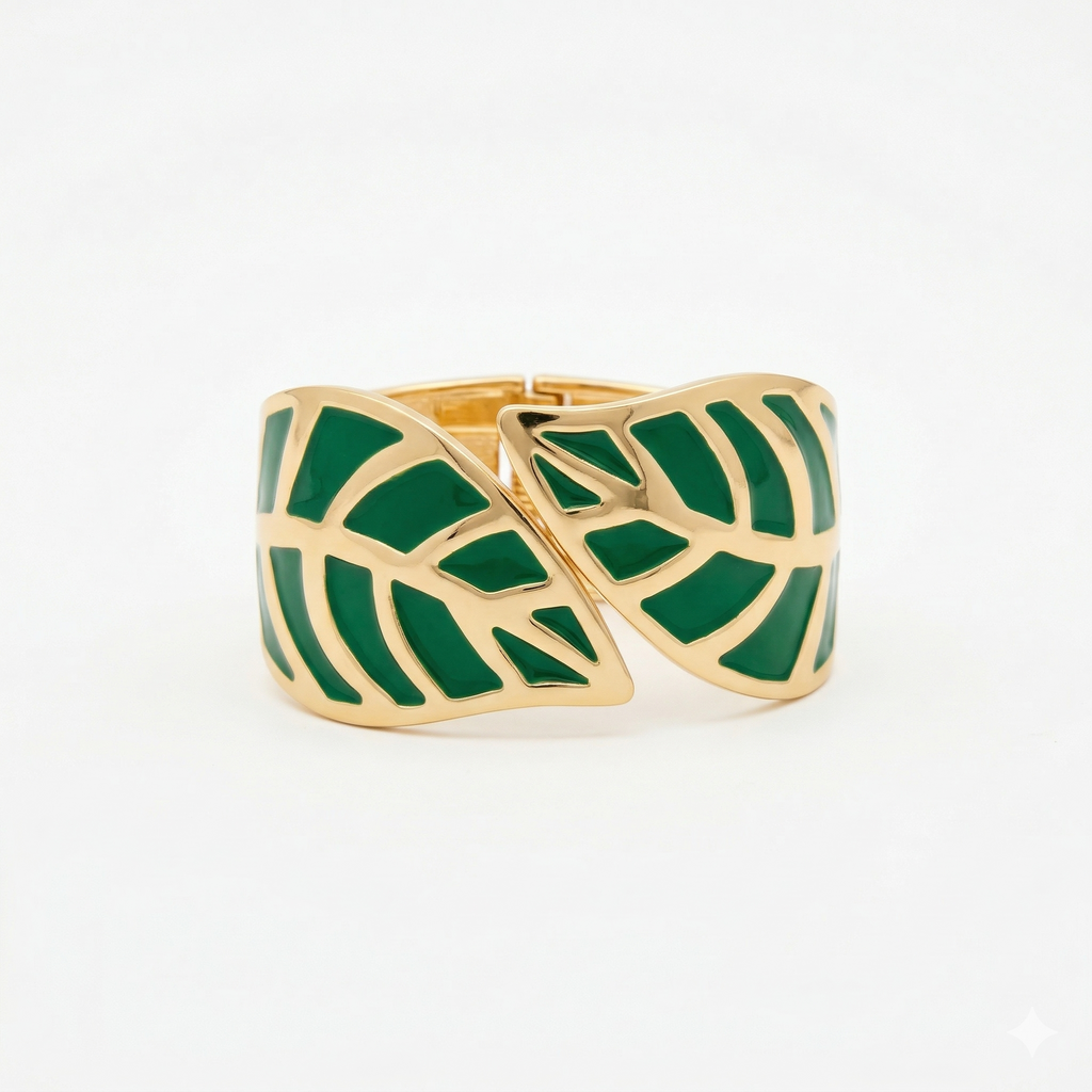 Emerald Enamel Leaf Bypass Bangle