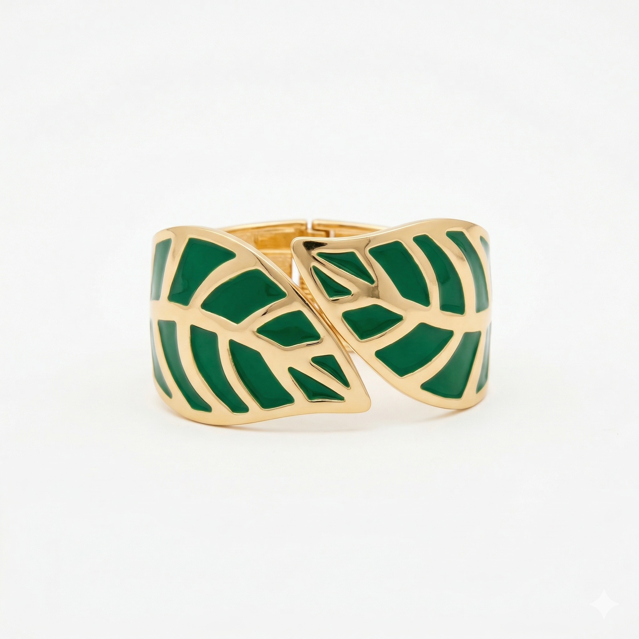 Emerald Enamel Leaf Bypass Bangle