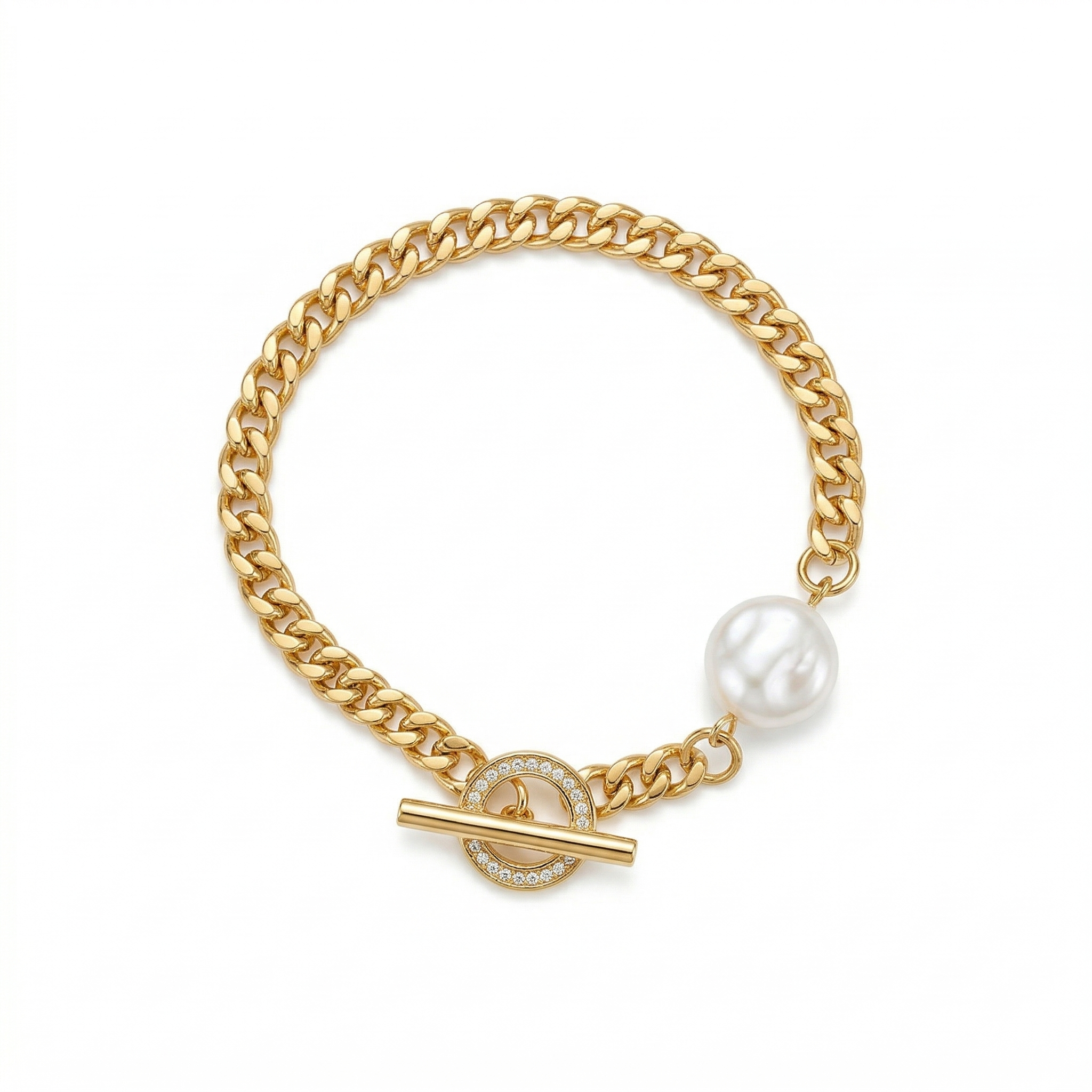 Baroque Pearl Toggle Curb Chain Bracelet