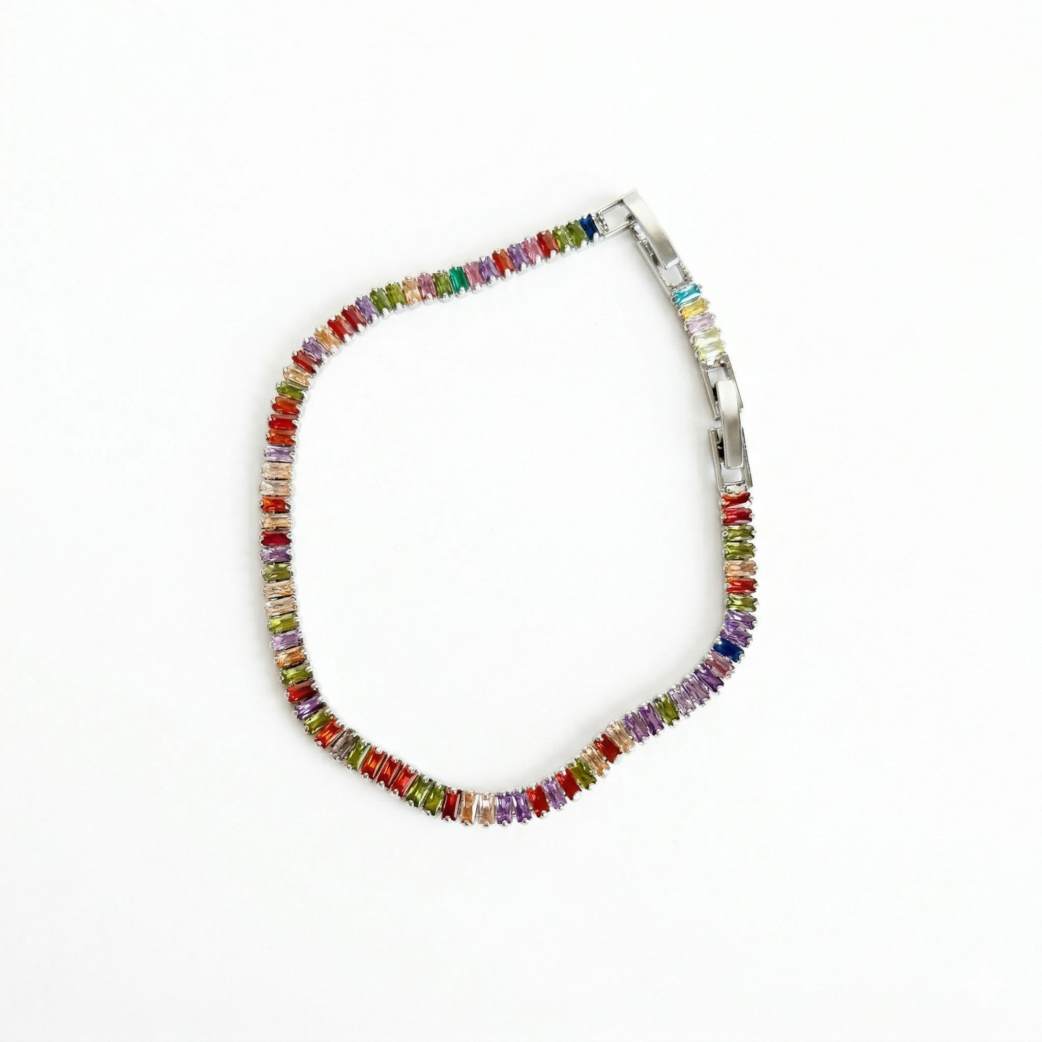 Rainbow Baguette Tennis Bracelet – Silver