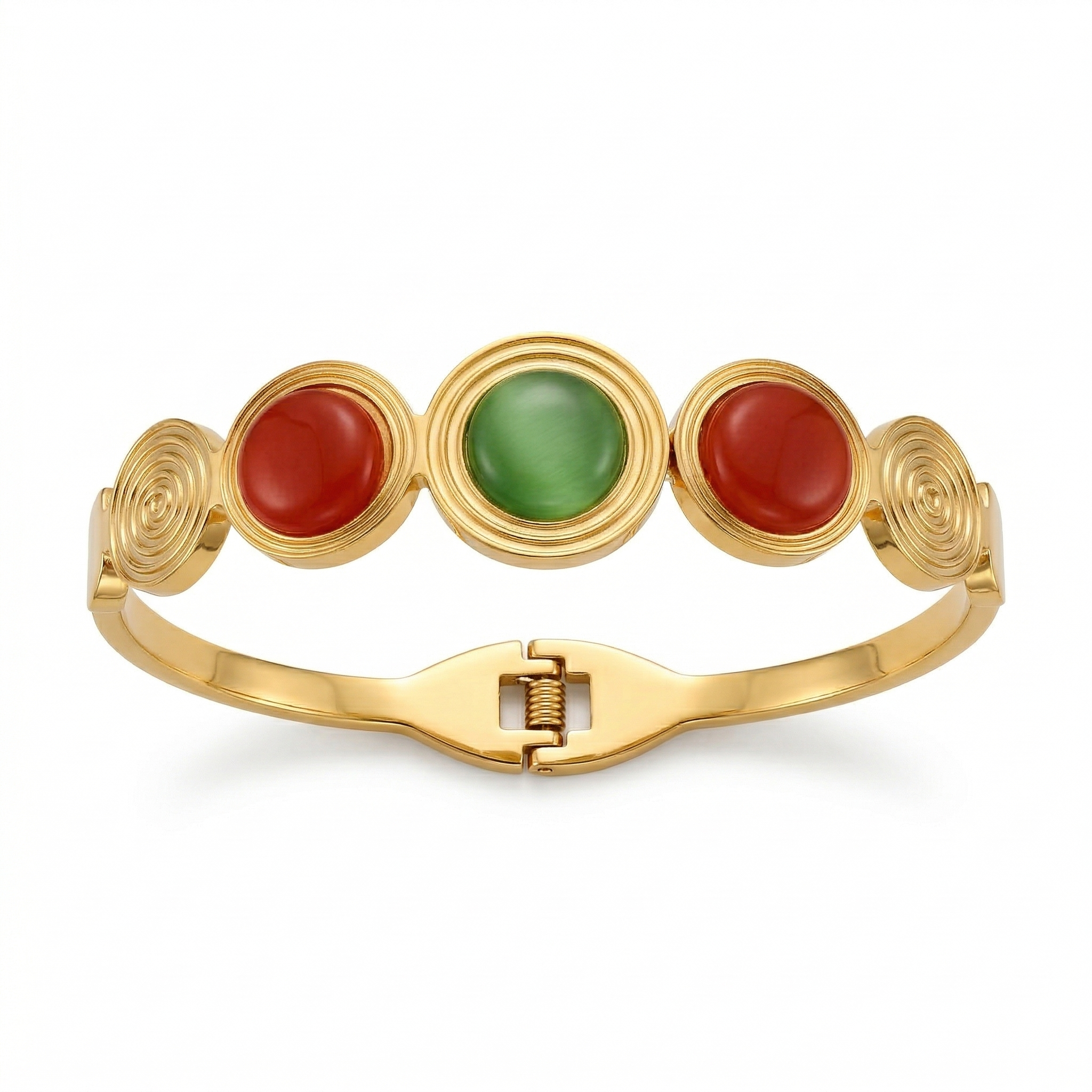 Retro Gold Cabochon Spiral Bangle