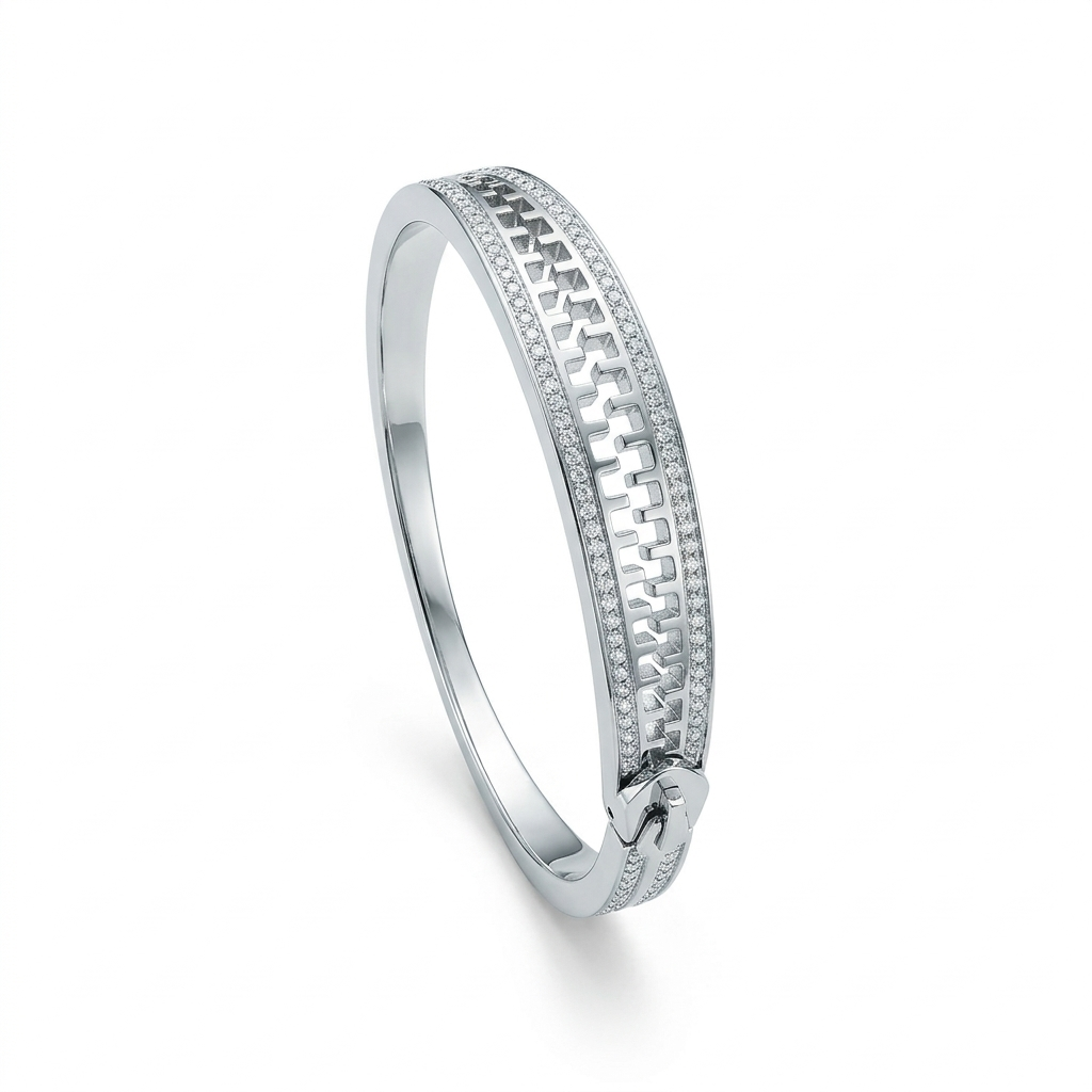 Pavé Zipper Motif Bangle – Silver