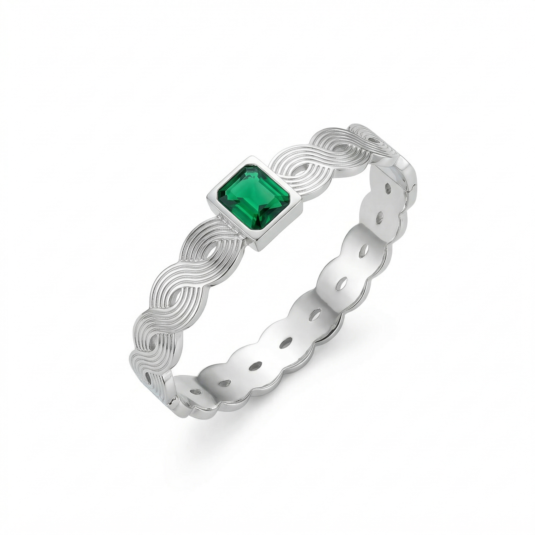 Emerald Wave Infinity Bangle – Silver