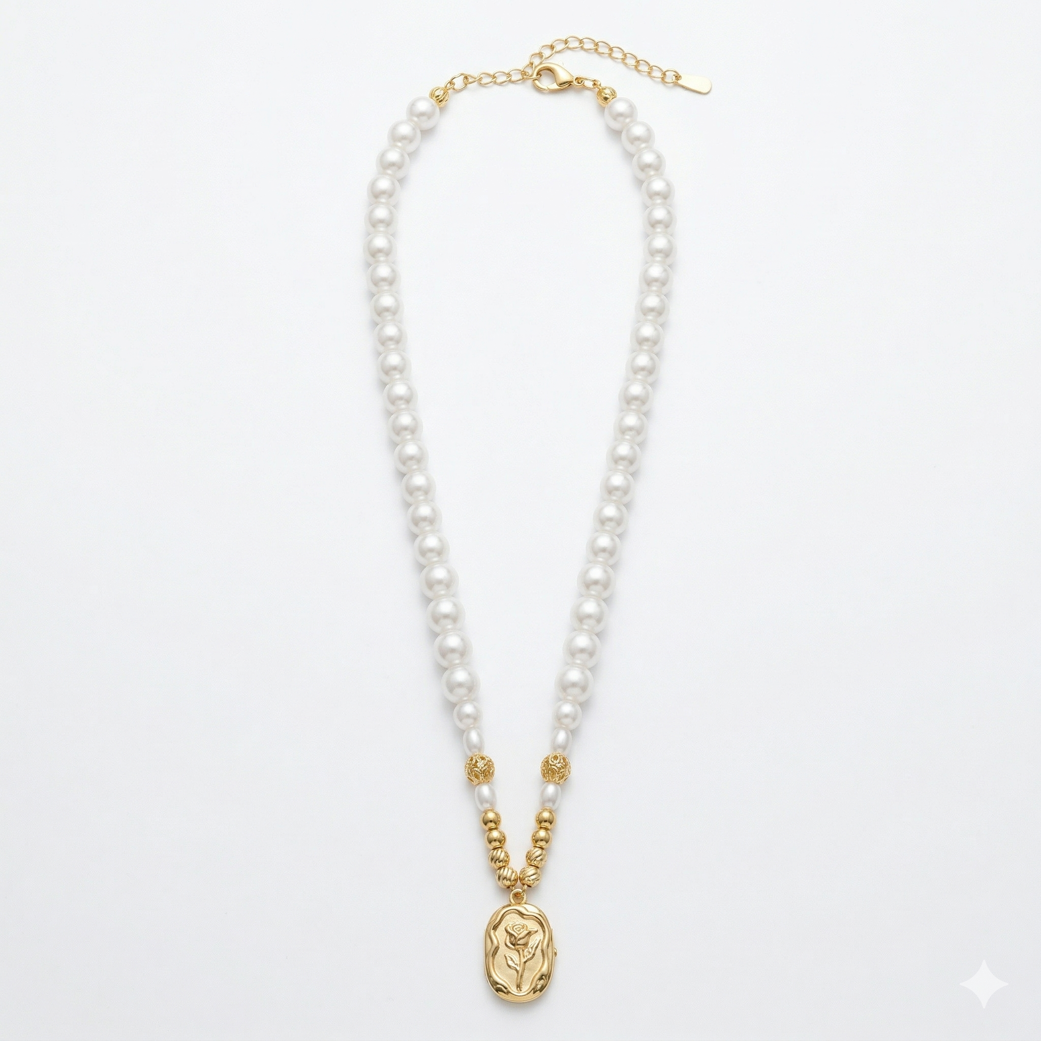 Vintage Rose Medallion Pearl Necklace