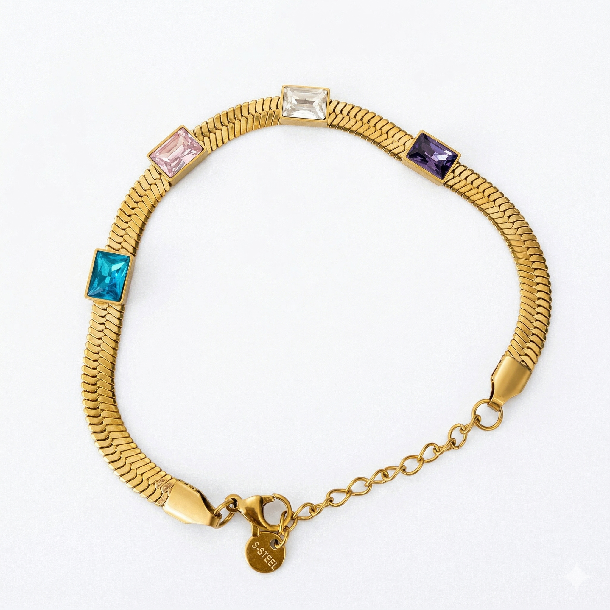 Pastel Multi-Gem Herringbone Chain Bracelet