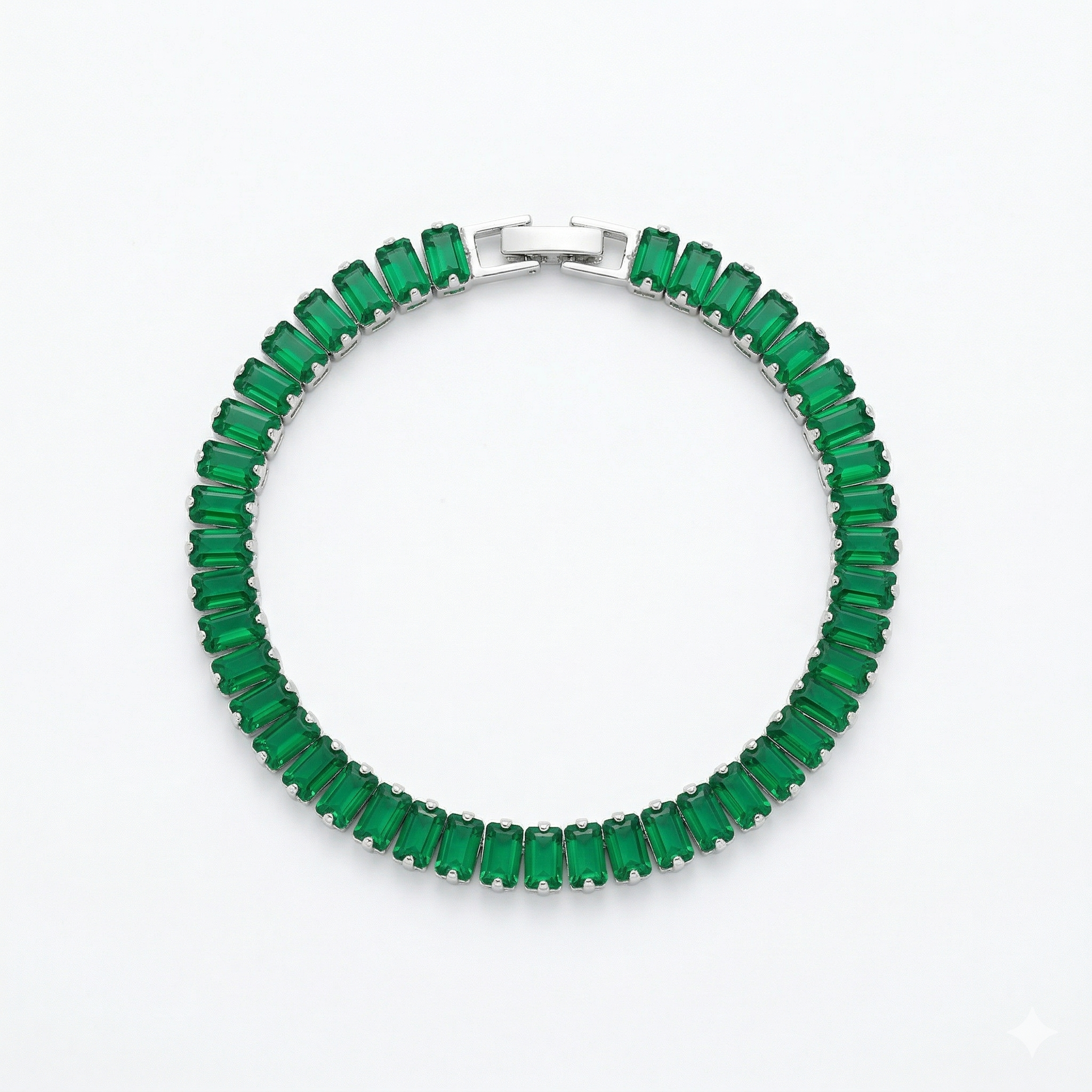 Emerald Baguette Tennis Bracelet – Silver