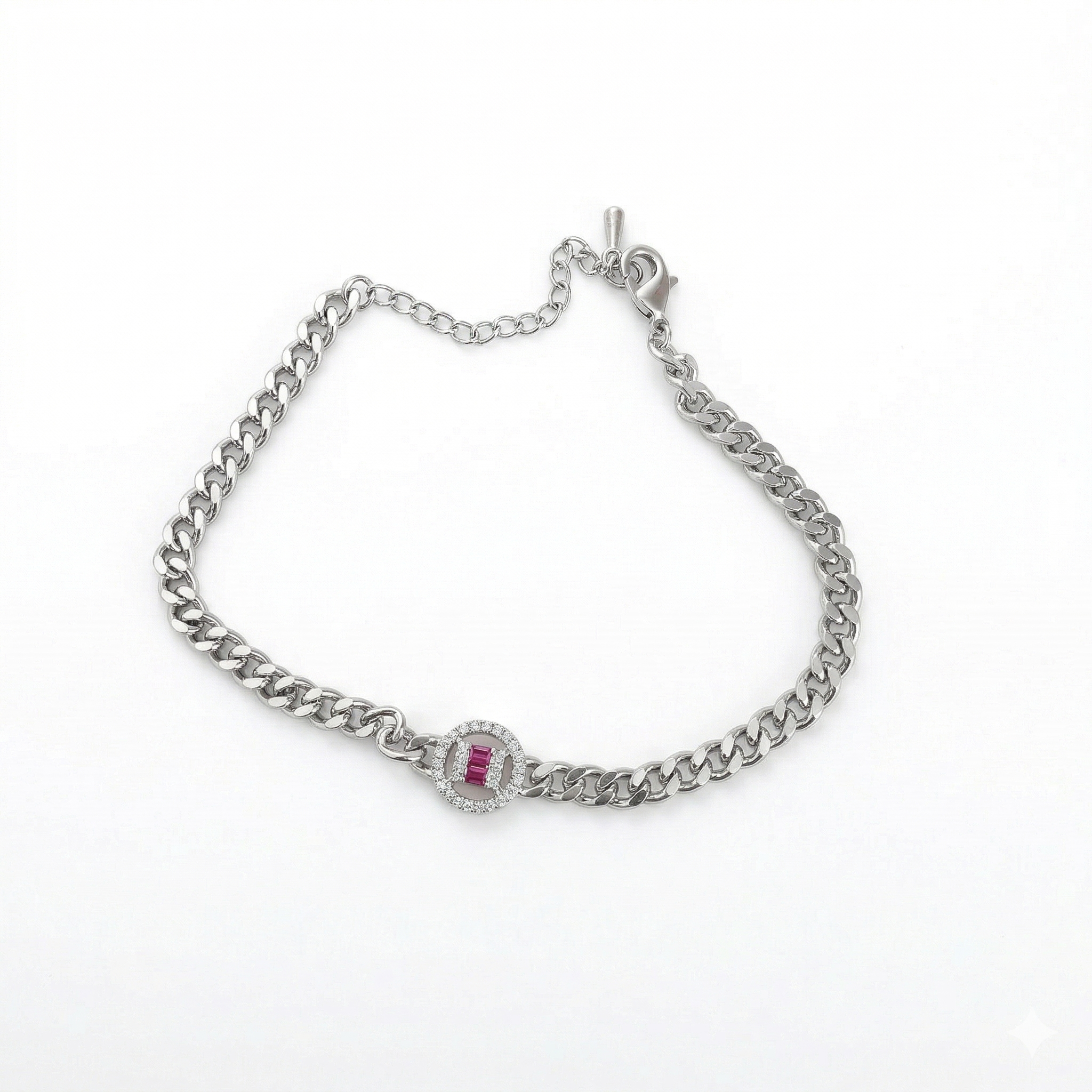 Ruby Geometric Halo Curb Chain Bracelet – Silver